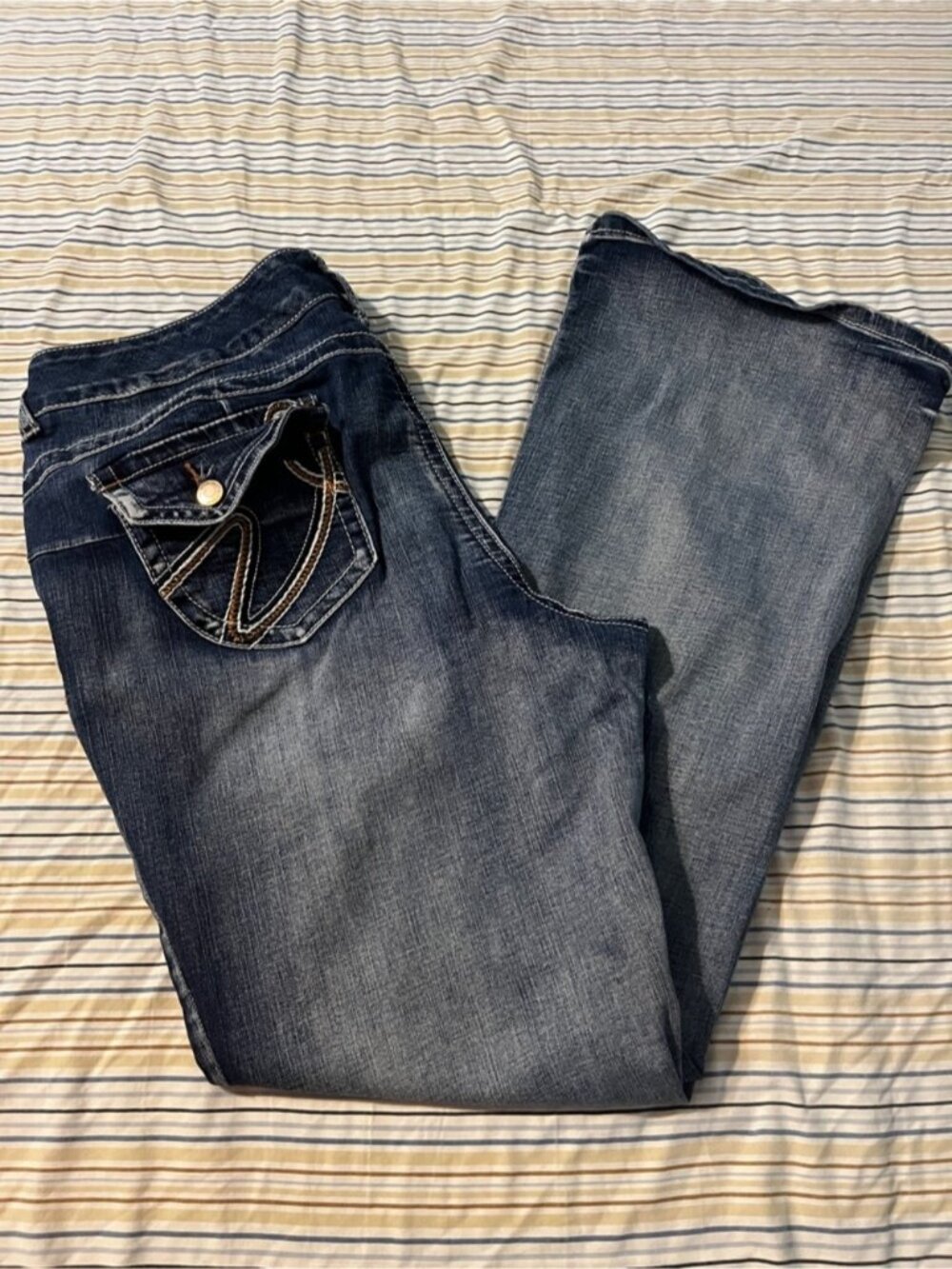 Dark Indigo Bootcut Jeans with Contrast Stitching